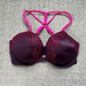 Victoria's Secret Very Sexy Front Close Racerback Push Up Bra Purple Pink 34DD